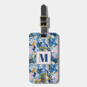 Elegant Royal Blue Abstrakt Botanical Mit Monogram Gepäckanhänger (Vorderseite vertikal)