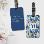 Elegant Royal Blue Abstrakt Botanical Mit Monogram Gepäckanhänger