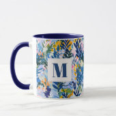 Elegant Royal Blue Abstrakt Botanical Mit Monogram Tasse (Links)