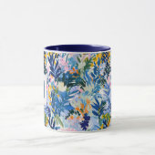 Elegant Royal Blue Abstrakt Botanical Mit Monogram Tasse (Zentrum)