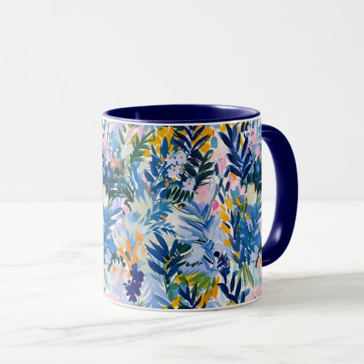 Elegant Royal Blue Abstrakt Botanical Mit Monogram Tasse (VorderseiteRechts)