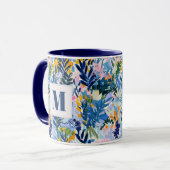 Elegant Royal Blue Abstrakt Botanical Mit Monogram Tasse (Vorderseite Links)