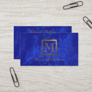 Elegant Royal Blue Abstrakt Gold Monogram Notary Visitenkarte