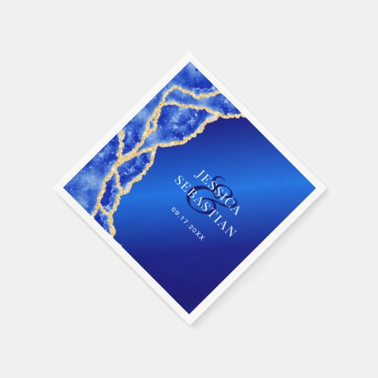 Elegant Royal Blue and Gold Agate Wedding Serviette (Ecke)