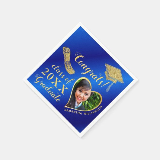 Elegant Royal Blue and Gold Foto 2025 Abschluss Serviette (Ecke)