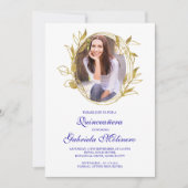Elegant Royal Blue and Gold Foto Quinceanera Einladung (Vorderseite)