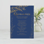 Elegant Royal Blue and Gold Leaf Quinceanera Programm (Stehend Vorderseite)