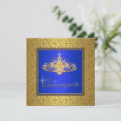 Elegant Royal Blue and Gold Quinceanera Einladung (Stehend Vorderseite)