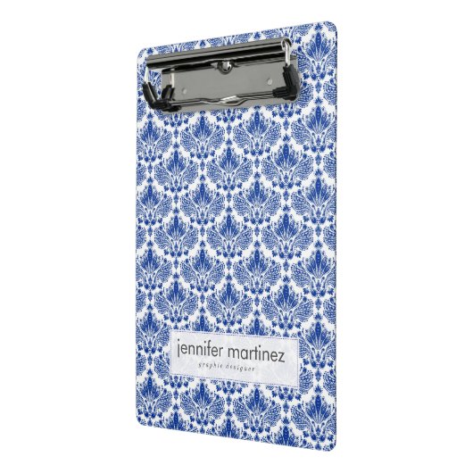 Elegant Royal Blue and White Damasks Mini Klemmbrett (Gewinkelt2)
