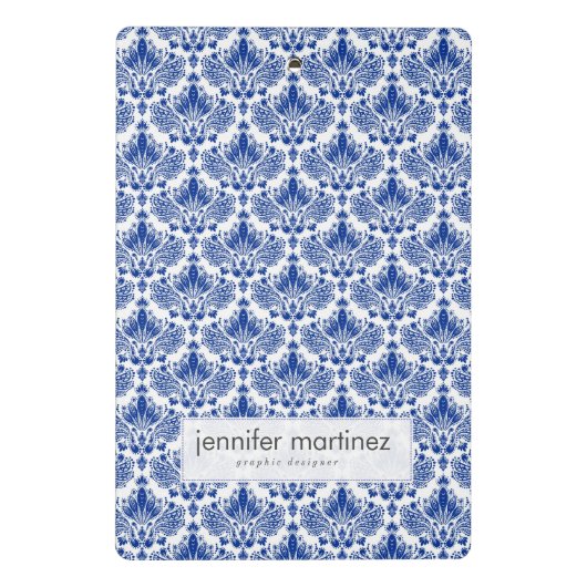 Elegant Royal Blue and White Damasks Mini Klemmbrett (Rückseite)