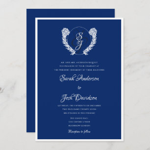 Elegant Royal Blue and White Monogram Einladung