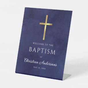 Elegant Royal Blue Baptism Boy Welcome Sign Sockelschild
