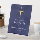 Elegant Royal Blue Baptism Boy Welcome Sign Sockelschild (In SItu)