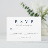 Elegant Royal Blue Beige Wedding RSVP Card (Stehend Vorderseite)