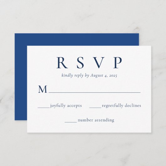 Elegant Royal Blue Beige Wedding RSVP Card (Vorne/Hinten)