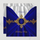 Elegant Royal Blue Birthday Gold Jewel White Silk Einladung (Vorne/Hinten)