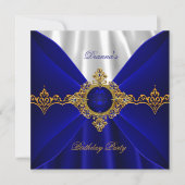 Elegant Royal Blue Birthday Gold Jewel White Silk Einladung (Vorderseite)