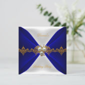 Elegant Royal Blue Birthday Gold Jewel White Silk Einladung (Stehend Vorderseite)