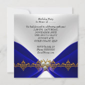 Elegant Royal Blue Birthday Gold Jewel White Silk Einladung (Rückseite)