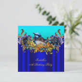 Elegant Royal Blue Bluebird Aquamarin Gold Geburts Einladung (Stehend Vorderseite)