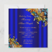 Elegant Royal Blue Bluebird Aquamarin Gold Geburts Einladung (Rückseite)
