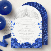 Elegant Royal Blue Butterflies Crown Quinceanera Einladung