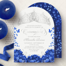 Elegant Royal Blue Butterflies Crown Quinceanera