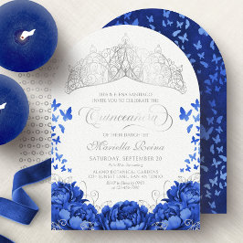 Elegant Royal Blue Butterflies Crown Quinceanera Einladung