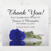Elegant Royal Blue Cobalt Rose Wedding Vielen Dank Alkoholflaschenetikett (Einzelnes Label)