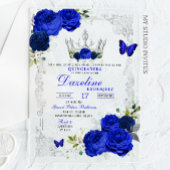 Elegant Royal Blue Crown Quinceanera Acryleinladungen