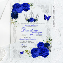 Elegant Royal Blue Crown Quinceanera Acryleinladungen