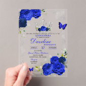 Elegant Royal Blue Crown Quinceanera Acryleinladungen (Insitu (Handheld))