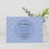 Elegant Royal Blue Damask Script Classic Wedding Einladung (Stehend Vorderseite)