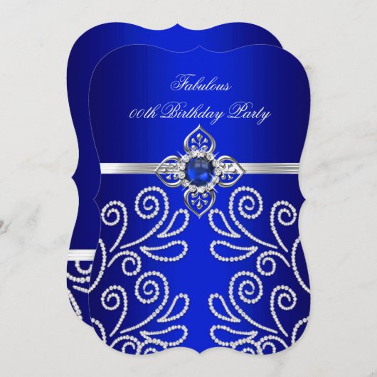Elegant Royal Blue Diamond Pearl Birthday Party Einladung (Vorne/Hinten)