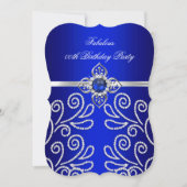 Elegant Royal Blue Diamond Pearl Birthday Party Einladung (Vorderseite)