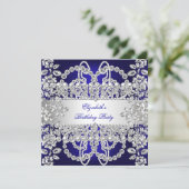 Elegant Royal Blue Diamonds Silver Birthday Party Einladung (Stehend Vorderseite)