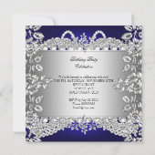 Elegant Royal Blue Diamonds Silver Birthday Party Einladung (Rückseite)