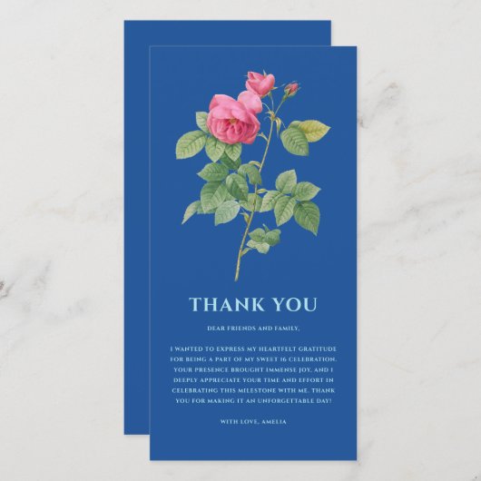 Elegant Royal Blue Floral Dankeskarte (Vorne/Hinten)