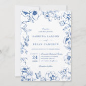 Elegant Royal Blue Floral Garden QR Code Wedding Einladung (Vorderseite)