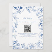Elegant Royal Blue Floral Garden QR Code Wedding Einladung (Rückseite)
