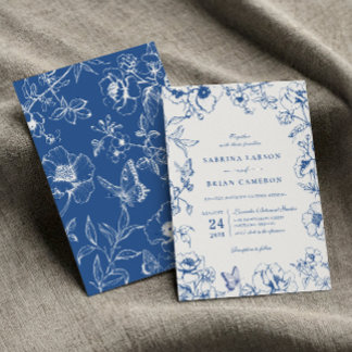 Elegant Royal Blue Floral Garden Wedding Einladung