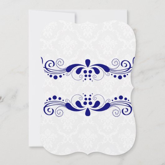 Elegant Royal-Blue Floral Lace White Damasks Save The Date (Rückseite)