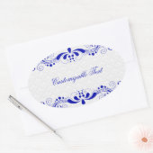 Elegant Royal Blue Floral Lave & White Damask Ovaler Aufkleber (Umschlag)