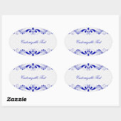 Elegant Royal Blue Floral Lave & White Damask Ovaler Aufkleber (Blatt)