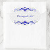 Elegant Royal Blue Floral Lave & White Damask Ovaler Aufkleber (Tasche)