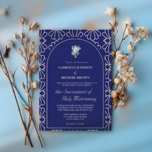 Elegant Royal Blue Floral Nuptial Mass Wedding Einladung