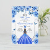 Elegant Royal Blue Floral Princess Mis Quince Einladung (Stehend Vorderseite)