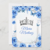 Elegant Royal Blue Floral Princess Mis Quince Einladung (Rückseite)