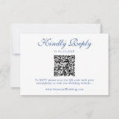 Elegant Royal Blue Floral QR Code Wedding RSVP Karte (Vorderseite)