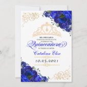 Elegant Royal Blue Floral Quinceanera Birthday Einladung (Vorderseite)